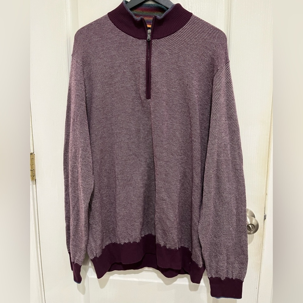 Robert Graham Rhett Burgundy 1/4 Zip Merino Cotton Blend Sweater size 3XL - Picture 2 of 6